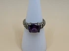 Vintage 925 Sterling Silver Purple And Clear Stone Ring  / Size 7