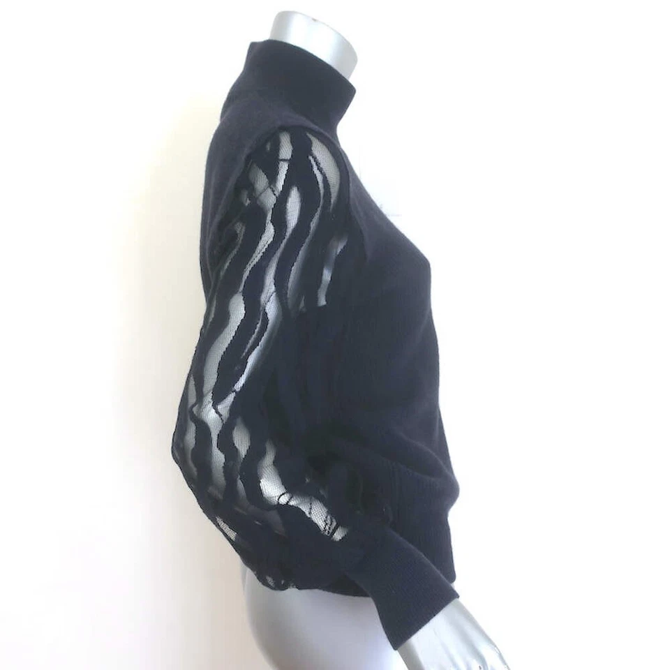 Suéter Peserico Manga Encaje Cuello Alto Azul Marino Lana Acanalada Talla 38 NUEVO Foto 3 de 4