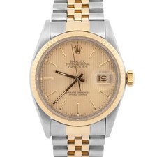 1985 Rolex DateJust 36mm Champagne Tapestry Jubilee Gold Two-Tone Watch 16013