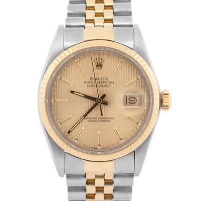1985 Rolex DateJust 36mm Champagne Tapestry Jubilee Gold Two-Tone Watch 16013