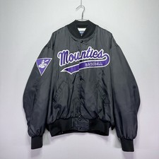 VTG Mounties Baseball Bomber Jacket - Dugout - Puffy - Black Purple - Mens 2XL