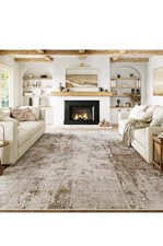 Large Washable Non Slip Abstract Rug - Grey Brown 300x400cm - Retail Price £174