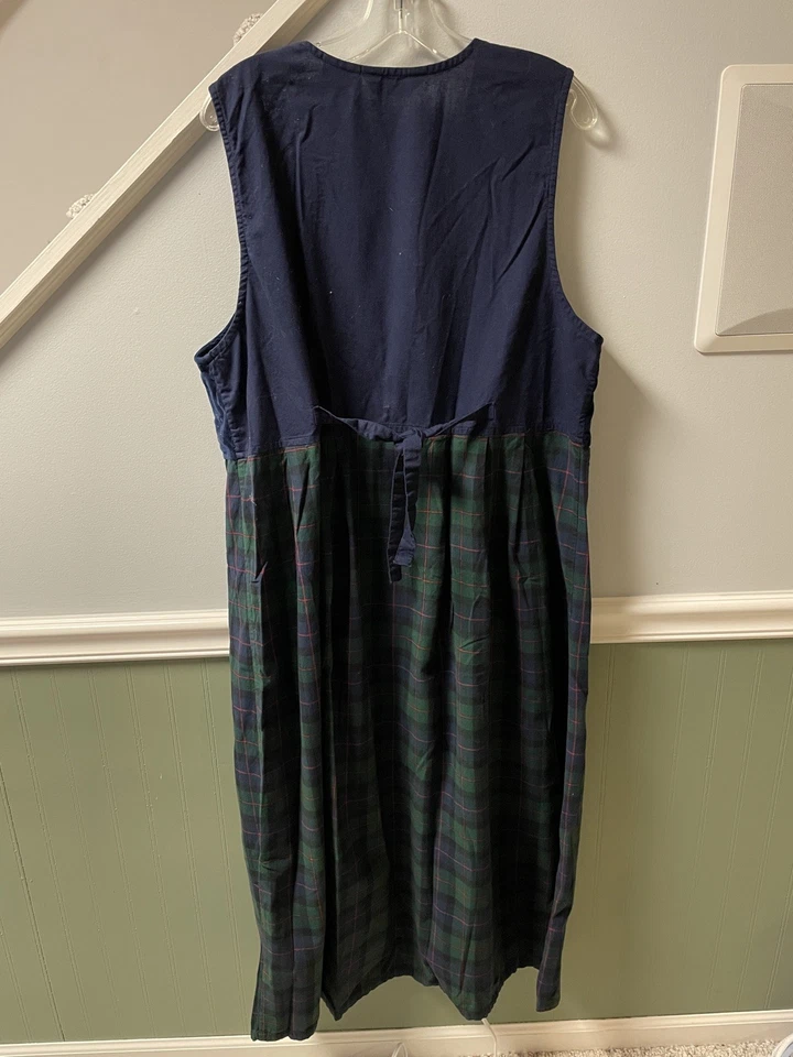 Vintage 90s Midi Jumper Dress Christmas Embroidery Velvet Plaid XL - Image 2 of 4