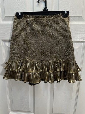 LoveShackFancy NWT Nolita Skirt with Ruffled Hem Size Medium in Solid Gold