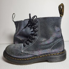 Doc Martens Pascal Lace Up Boots Black Glitter Iridescent Foil Kids Girls Size 2