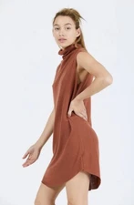Joah Brown Women's Designer NWT! Rust Brown Wool Sleeveless Mock Neck Dress $250