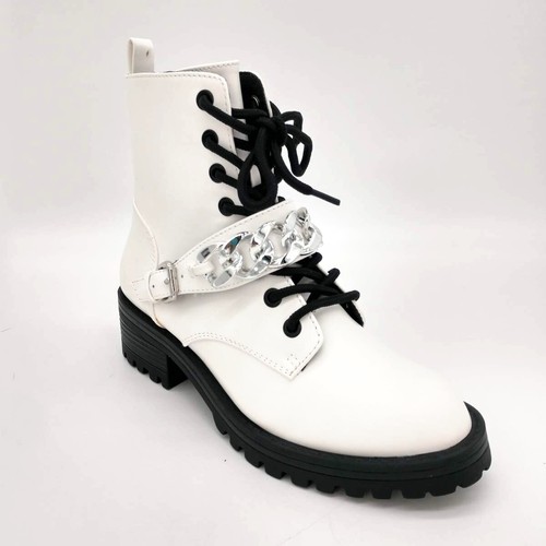 Simply Vera Wang Trombone Women's Sz 5.5 White Moto Combat Ankle Chain Boots - Picture 3 of 13