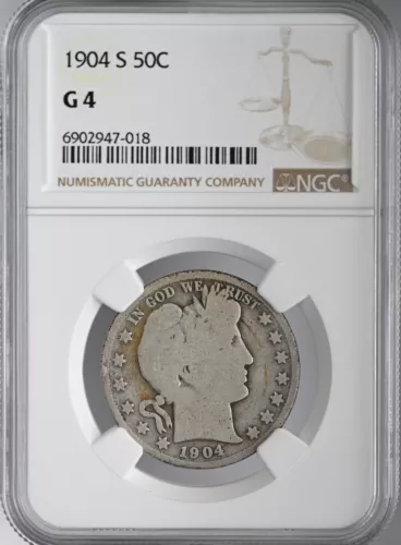 1904-S  50C BARBER SILVER HALF DOLLAR NGC G04  #6902947-018