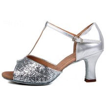 Women Latin Shoes Lady Ballroom Tango Party Dance Shoe Low-heeled Sequin Fashion