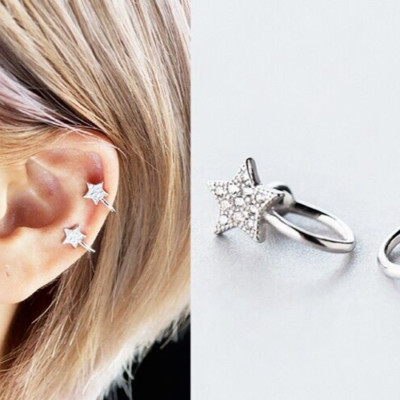 Silber Stern Ear Cuff, zierlicher Stern Ear Wrap, Himmelsstern Manschette Ohrring