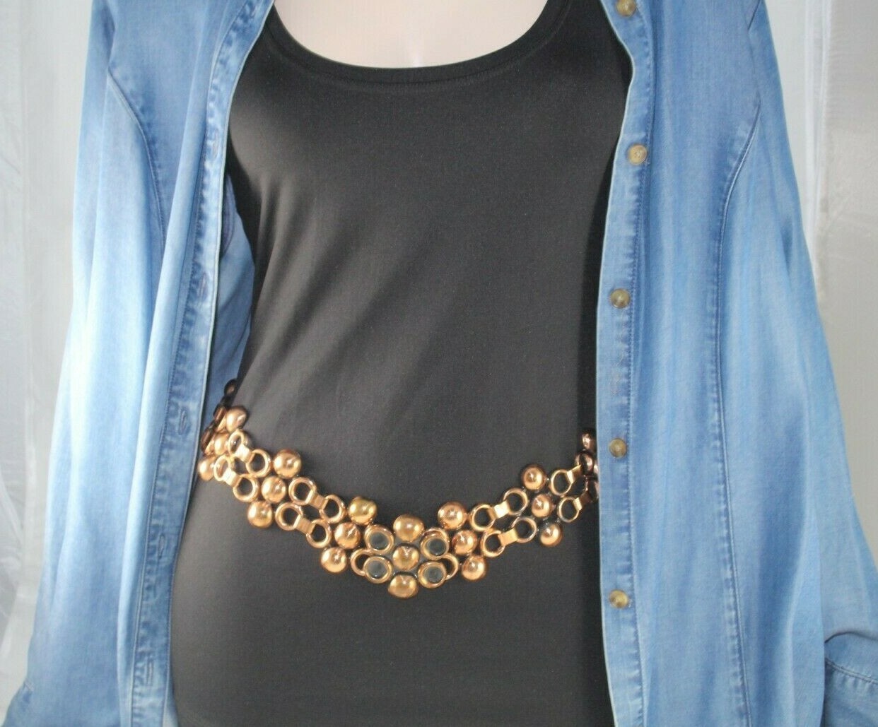 Vintage Ladies Wide Dramatic Solid Copper Belt - image 11