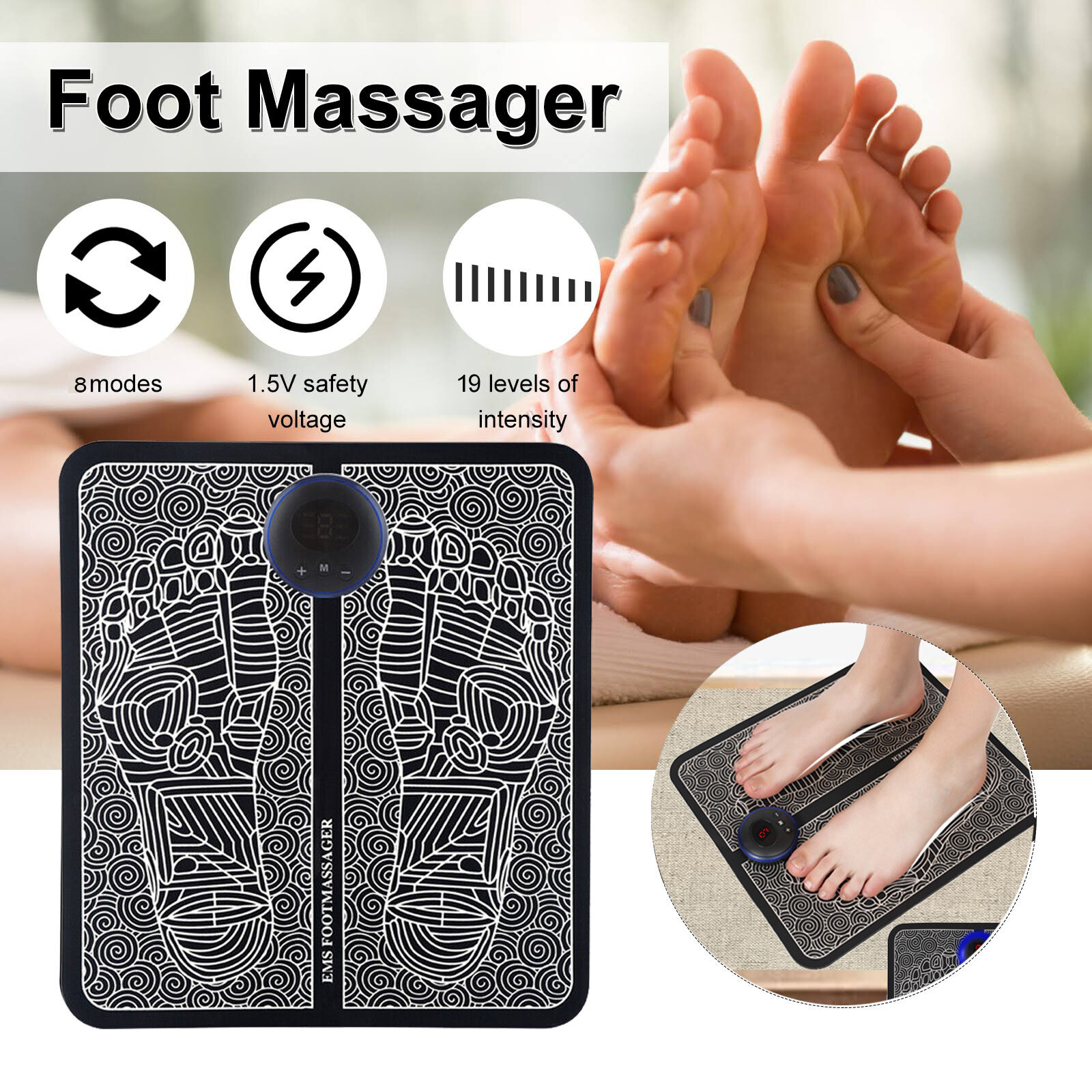 Foot Massager Carpet with Remote 8 Modes EMS Folding Portable Foot