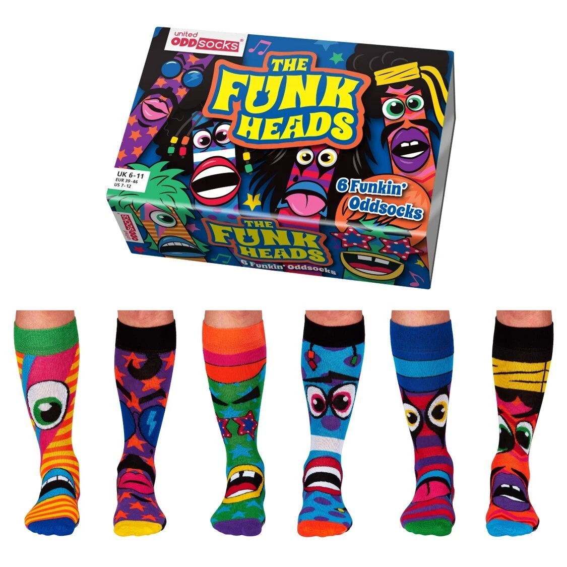 United ODDSOCKS The Funk Heads Funny Novelty 6 Socks For Men UK 6-11 Ideal Gift
