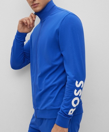 HUGO BOSS Full Zip Blue Stretch Cotton Lightweight mens Sweatshirt Medium - Picture 2 of 3