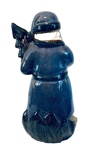 Pottery Victorian Santa W/Tree Blue Glazed & Unglazed Face & Hands Figurine 11"H - Picture 2 of 3