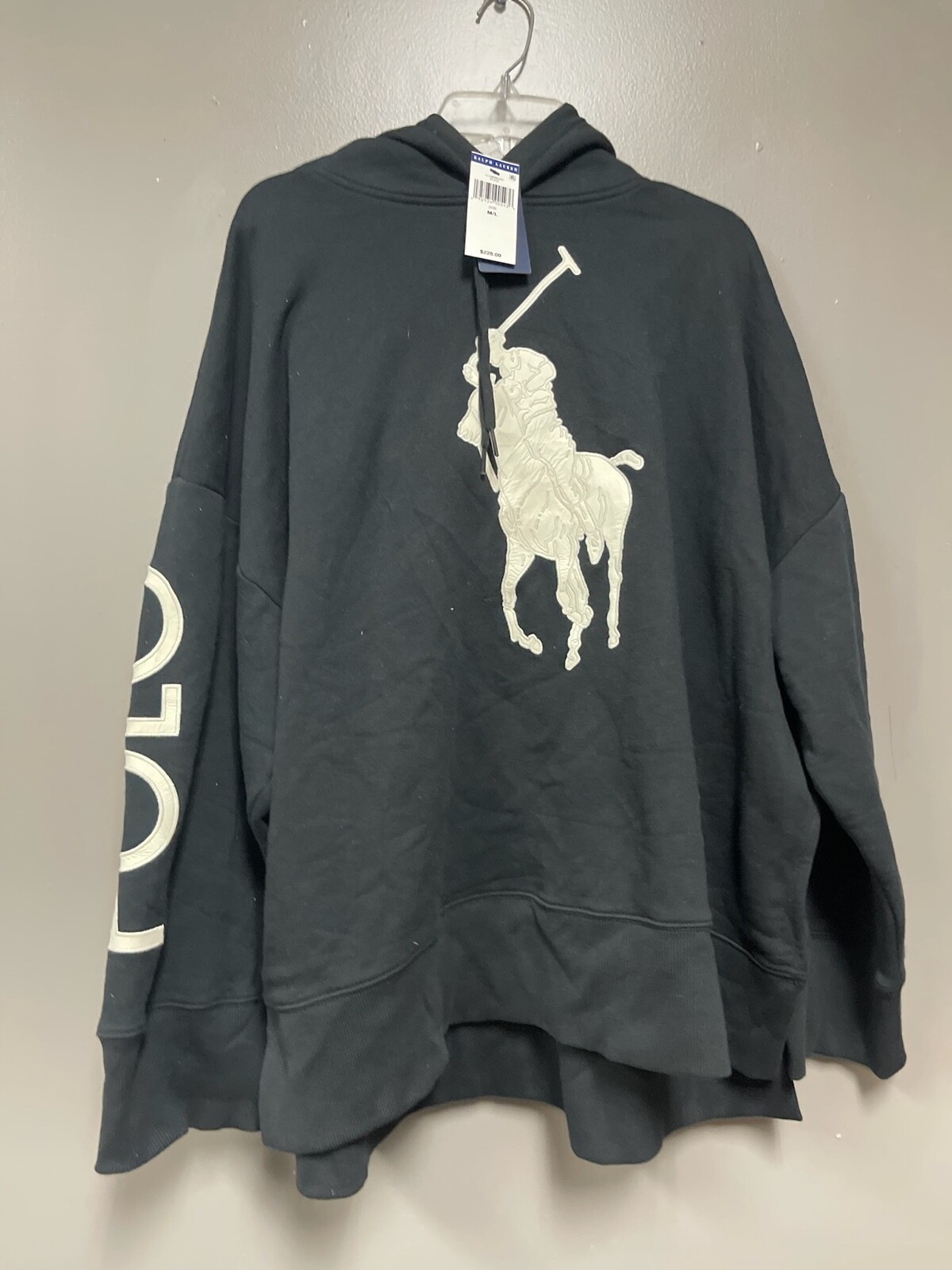 Poncho Ralph Lauren Big Pony con cappuccio uomo M L nero *macchie* nuovo con etichette