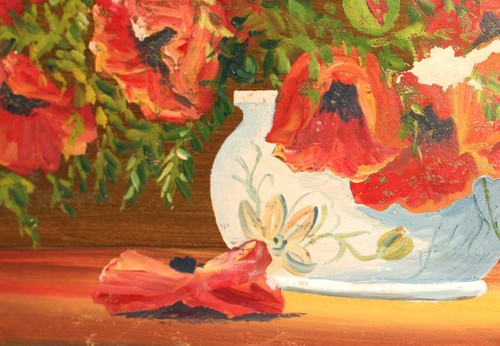 Antique original oil painting still life with vase - Picture 13 of 18