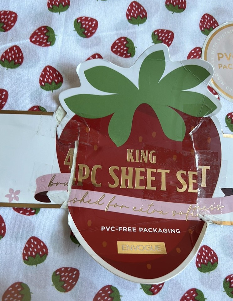 envogue-new-red-strawberry-print-king-sheet-set-new-ebay