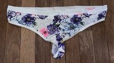 Plus Size 14/16 Lane Bryant Cacique No Show Thong Nylon White Blue Pink Flower