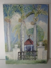 original Oil Painting canvas panel Gated Estate & Palm Trees signed Weddle 14x10