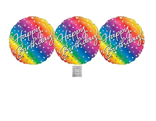Set Of 3 Happy Birthday Ombre Rainbow 18'' Balloons Party Decorations