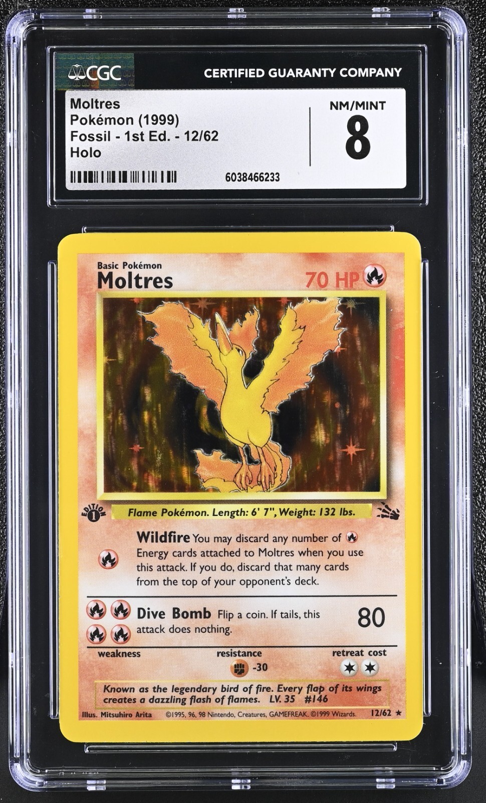 CGC 8 Moltres Holo 12/62 1st Edition Fossil 1999 Pokemon Card