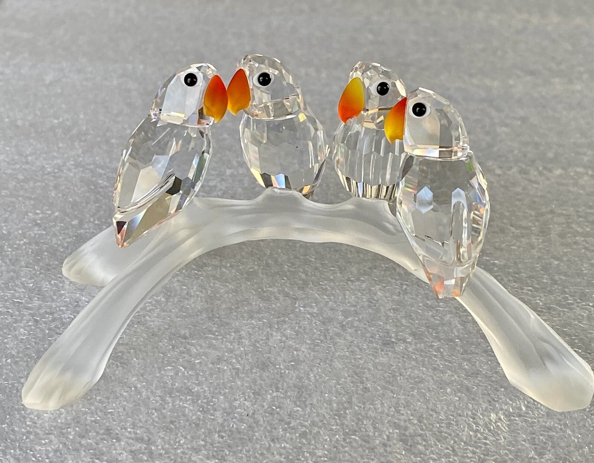 ぱりぱりうさぎ Swarovski Crystal Four Baby Lovebirds On A Branch Figurine