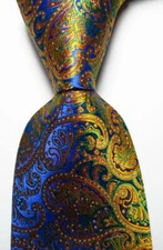 New Classic Paisley Gold Blue Green JACQUARD WOVEN Silk Men's Tie Necktie