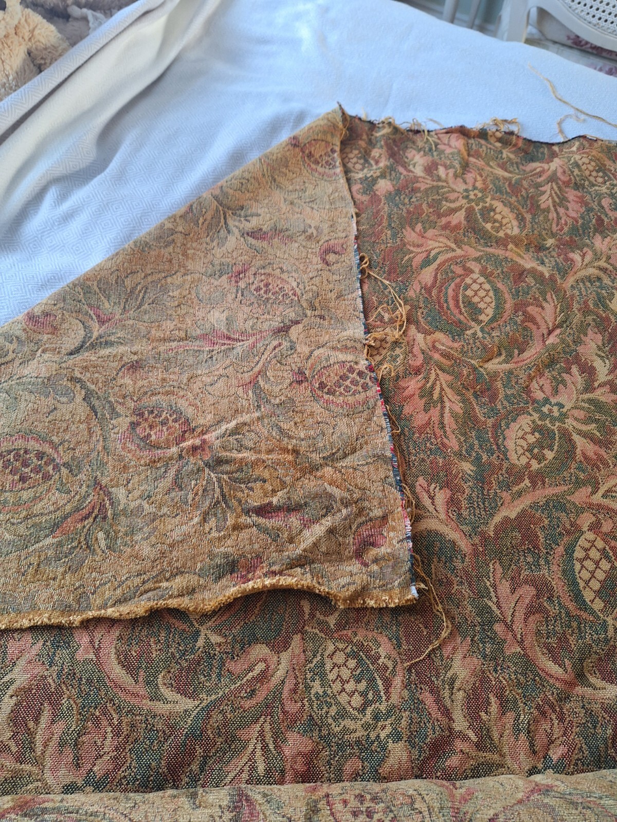 Traditional Upholstery tapestry fabric remnant 2m+ Gold, greens & reds