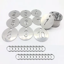 1-25 Stainless Steel Numbered Tags Round Numbered ID Key Tags with Key Rings