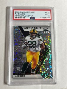 2020 AJ Dillon Panini Mosaic No Huddle Silver RC Rookie #226 PSA 9 Packers