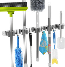 5 Racks and 4 Hooks Mop and Broom Holder Wall Mount, Self Adhesive Heavy Duty...
