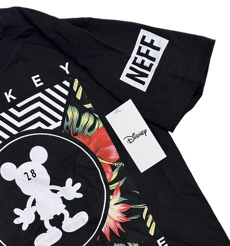 Neff X Disney Men's Mickey Mouse Tropical Floral Graphic Tee T-Shirt in Black - Picture 2 of 2