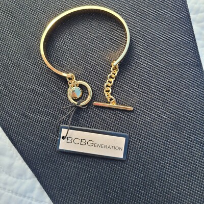 BCBGeneration Live Laugh Love Gold Tone Toggle Bangle Cuff Bracelet 