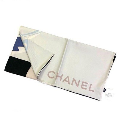 CHANEL スカーフ ネイビー アイボリー CHANEL COCO Mark pattern Silk Scarf Navy Gray beige about 35.43 x
