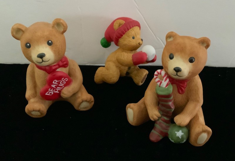 vintage bear figurines by Schmid lot of 3 ceramic teddy bears Valentine’s Day 