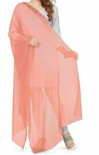 Women Peach Chiffon Dupatta Indian Stole Wrap Plain Chunni Lightweight Hijab