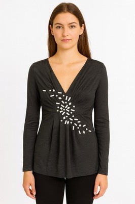 Hilton Hollis Black Sheer Beaded Top Size Small H15