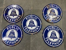 Lot of 5 Vintage Public Telephone Bell System Porcelain Enamel Sign 16x16"
