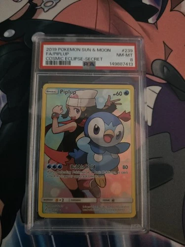 2019 Pokemon Sun & Moon Cosmic Eclipse Piplup Secret Rare #239/236 PSA 8