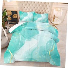 Teal Comforter Set: Blue Green Marble Bedding Sets for Women Queen Teal Marble