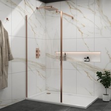 Brushed Bronze Walk In Wet Room Shower Screen with Outer Frame 8mm Glass Panel