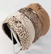 Knotted Fashion Hairbands 4 Count Pack of 1 , Beige Brown Leopard Head Band