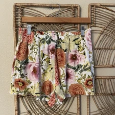 Anthropologie Paper Heart Floral Paper Bag Shorts Linen Blend Women's Sz M B34