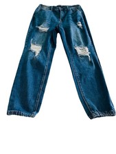 WAX+jeans Distressed Denim Jogger Pants Women's 1XL Blue Distressed