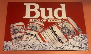 Rare Vintage Budweiser “Bud” King Of Beers Tin Sign Very Good Condition