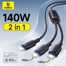 Baseus 140W 2-in-1 Fast Charging Cable USB C To Dual Type C For iPhone Samsung