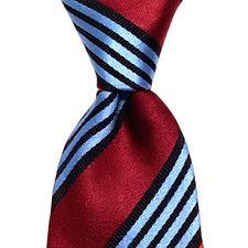A.X.X. Boy's Necktie ITALY Designer Handmade STRIPED Red/Burgundy/Blue EUC