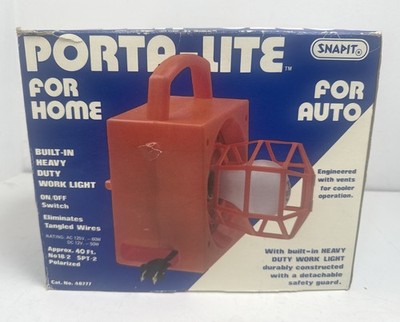 Vintage Orange Snapit Porta-Lite Portable Work Lantern Wind Up Cord Car Adapter 