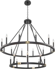 41" 20-Light Large Industrial Rustic Farmhouse 2-Tier Wagon Wheel Chandelier,